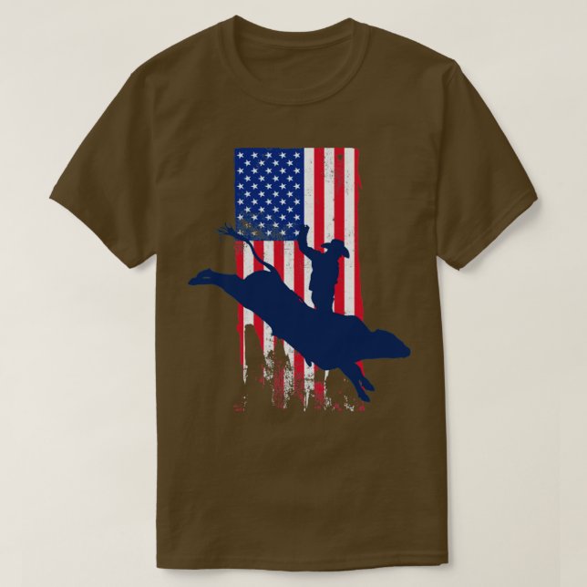 Patriotic Bucking Bull Rider Cowboy with American  T-Shirt (Design Front)