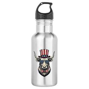 Patriotic Bull Design Vintage Engraving Americana 532 Ml Water Bottle