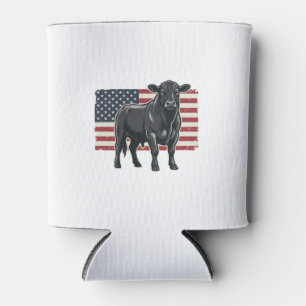 Patriotic Bull Flag Vintage Engraving Graphic_1 Can Cooler