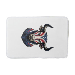 Patriotic Bull Head Vintage Engraving Design_1 Bath Mat