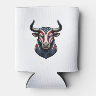 Patriotic Bull Head Vintage Engraving Design_1 Can Cooler