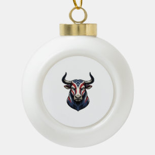 Patriotic Bull Head Vintage Engraving Design_1 Ceramic Ball Christmas Ornament