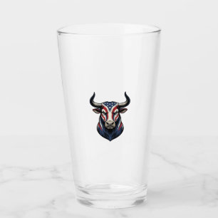 Patriotic Bull Head Vintage Engraving Design_1 Glass