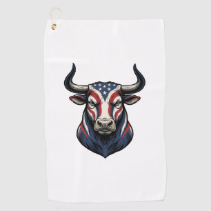 Patriotic Bull Head Vintage Engraving Design_1 Golf Towel