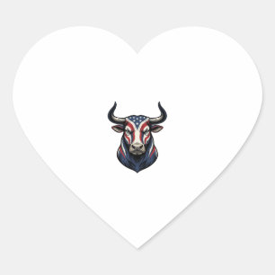 Patriotic Bull Head Vintage Engraving Design_1 Heart Sticker