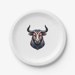 Patriotic Bull Head Vintage Engraving Design_1 Paper Plate