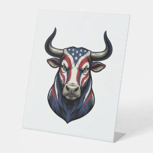 Patriotic Bull Head Vintage Engraving Design_1 Pedestal Sign