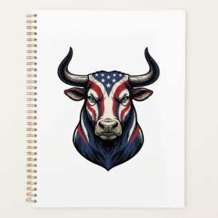 Patriotic Bull Head Vintage Engraving Design_1 Planner