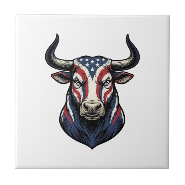 Patriotic Bull Head Vintage Engraving Design_1 Tile (Front)