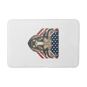 Patriotic Bull Head Vintage Engraving Vector Art_1 Bath Mat