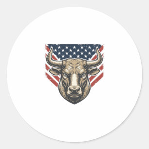 Patriotic Bull Head Vintage Engraving Vector Art_1 Classic Round Sticker