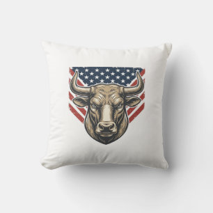 Patriotic Bull Head Vintage Engraving Vector Art_1 Cushion