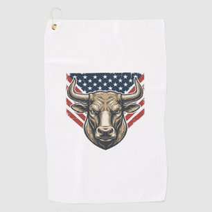 Patriotic Bull Head Vintage Engraving Vector Art_1 Golf Towel