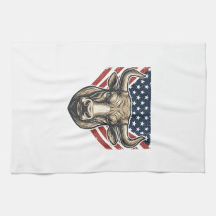 Patriotic Bull Head Vintage Engraving Vector Art_1 Tea Towel