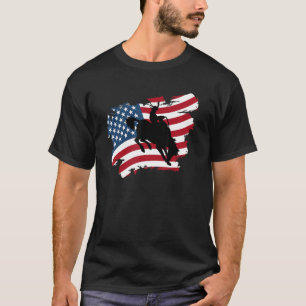 Patriotic Bull Riding USA Flag Bull Rider Silhouet T-Shirt