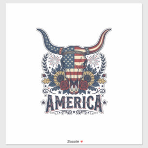 Patriotic Bull Skull America Vintage 4th of July S