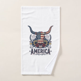 Patriotic Bull Skull America Vintage 4th of July S Hand Towel