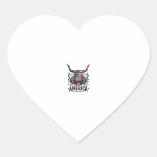 Patriotic Bull Skull America Vintage 4th of July S Heart Sticker