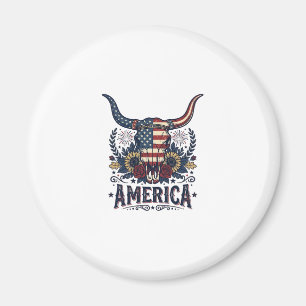 Patriotic Bull Skull America Vintage 4th of July S Magnet