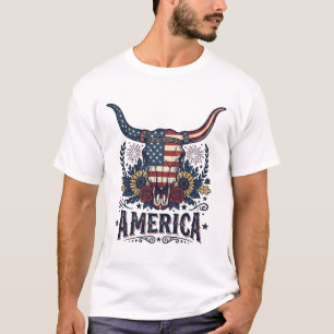 Patriotic Bull Skull America Vintage 4th of July S T-Shirt