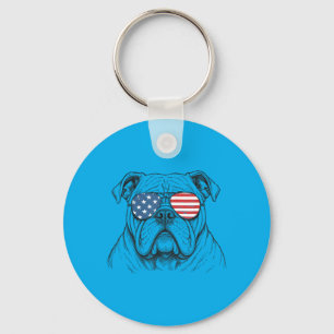 Patriotic Bulldog 4th Of July America Men Women Key Ring