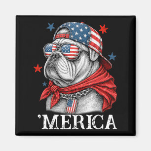 Patriotic Bulldog 4th Of July America Men Women Magnet