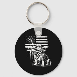 Patriotic Bulldog American Flag 4th of July USA Key Ring