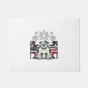 Patriotic Bulldog Fireworks Vintage Engraving Desi Doormat