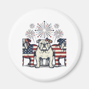 Patriotic Bulldog Fireworks Vintage Engraving Desi Magnet