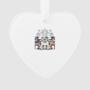 Patriotic Bulldog Fireworks Vintage Engraving Desi Ornament
