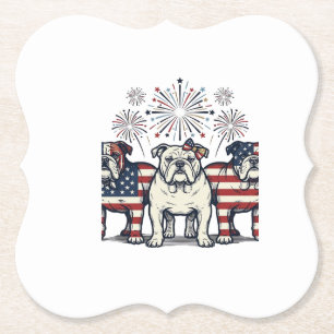 Patriotic Bulldog Fireworks Vintage Engraving Desi Paper Coaster