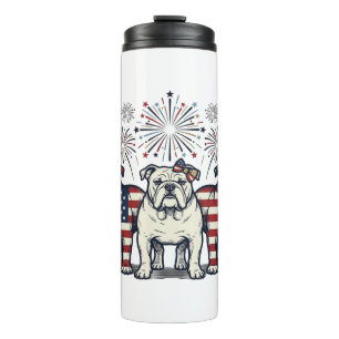 Patriotic Bulldog Fireworks Vintage Engraving Desi Thermal Tumbler