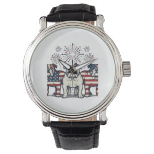 Patriotic Bulldog Fireworks Vintage Engraving Desi Watch