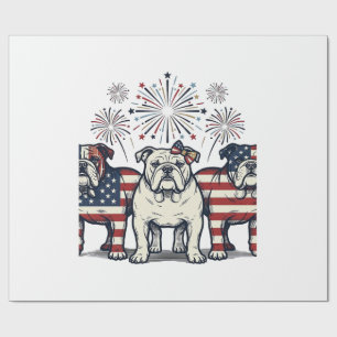 Patriotic Bulldog Fireworks Vintage Engraving Desi Wrapping Paper