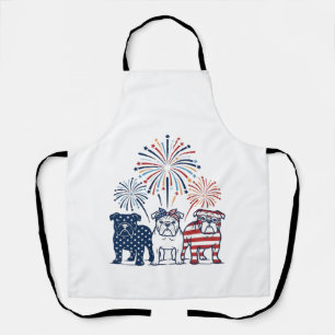 Patriotic Bulldog Fireworks Vintage Vector Design_ Apron