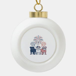 Patriotic Bulldog Fireworks Vintage Vector Design_ Ceramic Ball Christmas Ornament