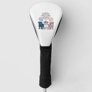 Patriotic Bulldog Fireworks Vintage Vector Design_ Golf Head Cover