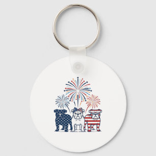 Patriotic Bulldog Fireworks Vintage Vector Design_ Key Ring