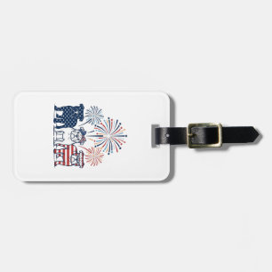 Patriotic Bulldog Fireworks Vintage Vector Design_ Luggage Tag