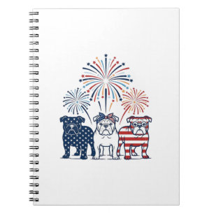 Patriotic Bulldog Fireworks Vintage Vector Design_ Notebook
