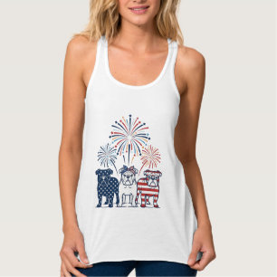 Patriotic Bulldog Fireworks Vintage Vector Design_ Singlet