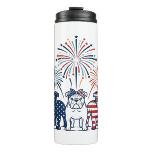 Patriotic Bulldog Fireworks Vintage Vector Design_ Thermal Tumbler