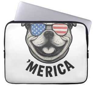 Patriotic Bulldog 'MERICA � USA Flag Sunglasses De Laptop Sleeve