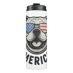 Patriotic Bulldog 'MERICA – USA Flag Sunglasses De Thermal Tumbler