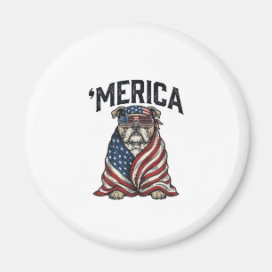 Patriotic Bulldog 'Merica Vintage Vector Shirt Des Magnet