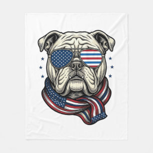 Patriotic Bulldog Vintage Engraving Shirt Design_1 Fleece Blanket