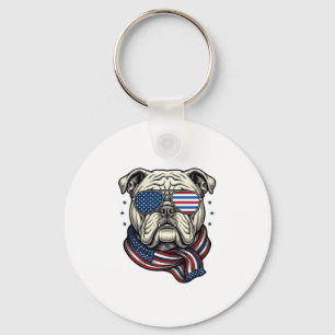 Patriotic Bulldog Vintage Engraving Shirt Design_1 Key Ring