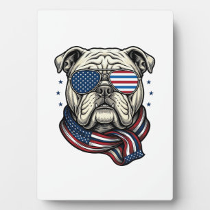 Patriotic Bulldog Vintage Engraving Shirt Design_1 Plaque