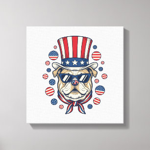Patriotic Bulldog Vintage Engraving Shirt Design ( Canvas Print
