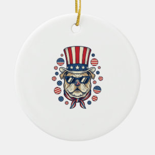 Patriotic Bulldog Vintage Engraving Shirt Design ( Ceramic Tree Decoration